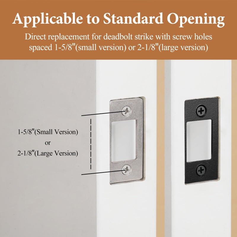 MOSECYOU Deadbolt Restorer Strike Plate Large Version 2-3/4"" x 1-1/8"", Screw Holes Spaced 2-1/8"", 2 Pack, Narrow Side and Large Hole to Fix Deadbolt Sticking - Image 5